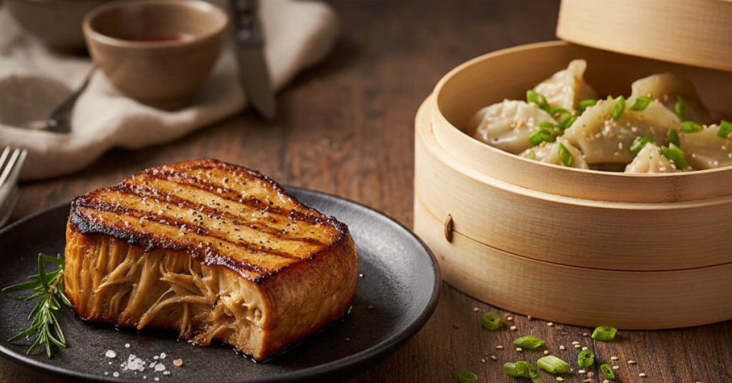 Lions Mane Mushroom Plant-Based Steaks & Dumplings