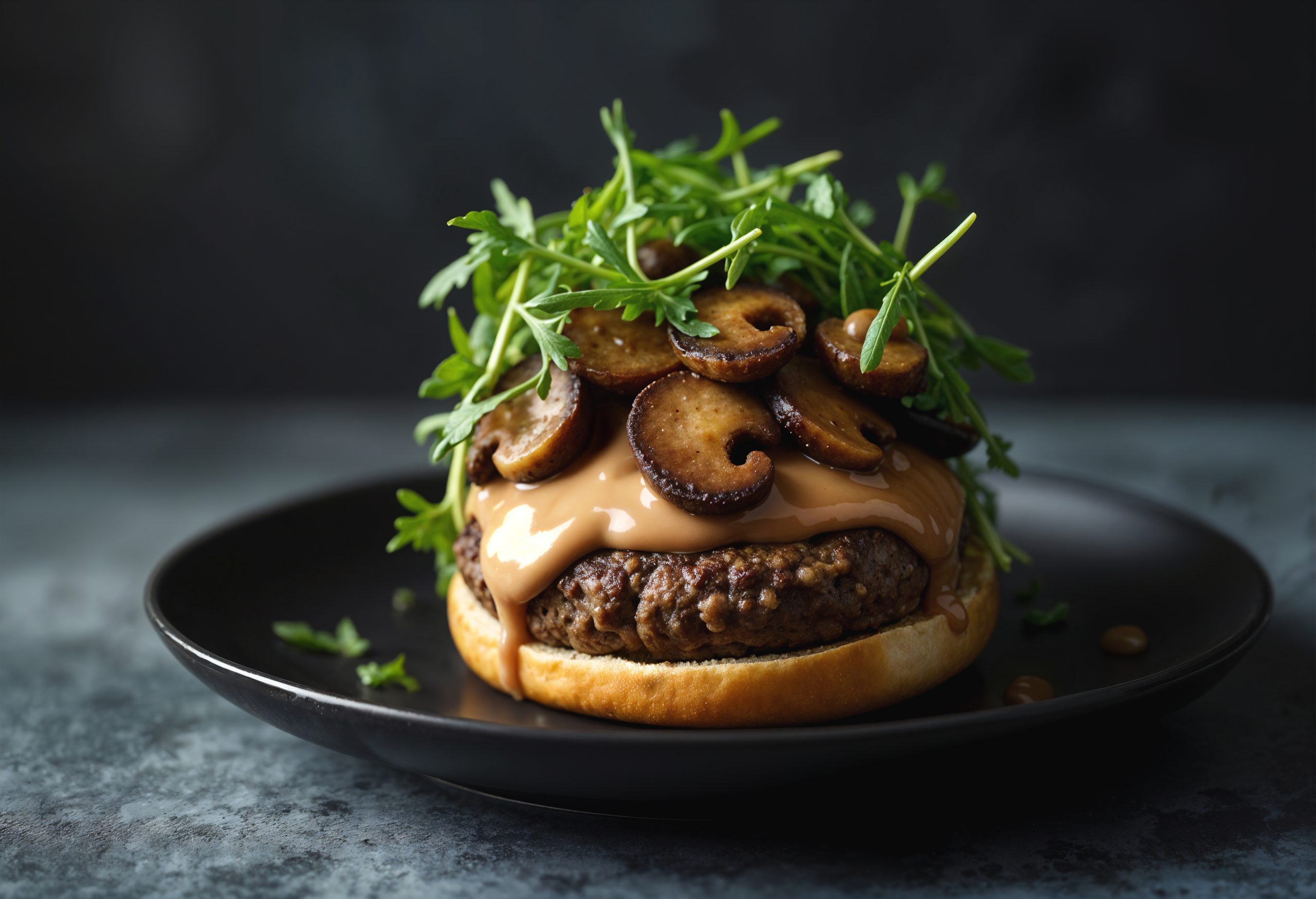 Plant-based mushroom steak served as a healthy vegan gourmet meal made with Lion’s Mane mushrooms